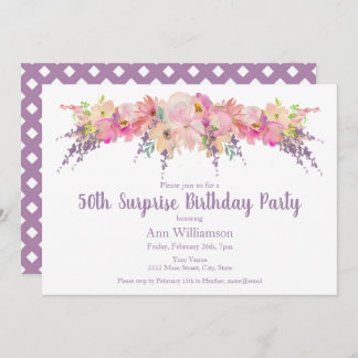 Pink Watercolor Floral 50. Überraschung Geburtstag Einladung
