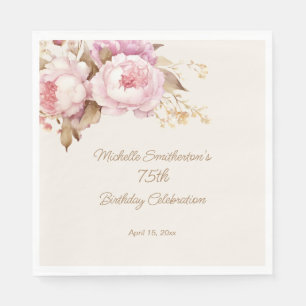 Pink Watercolor Floral 75. Geburtstag Serviette