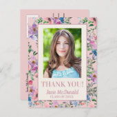 Pink Watercolor Floral Abschluss Vielen Dank Ankündigungspostkarte (Vorne/Hinten)