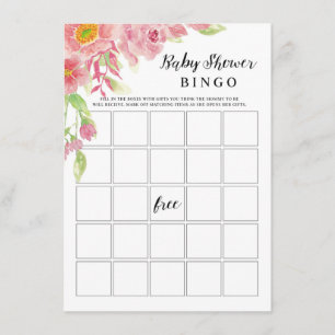 Pink Watercolor Floral Baby Dusche Bingo Game Card Begleitkarte