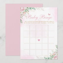 Pink Watercolor Floral Baby Dusche Bingo Spiel