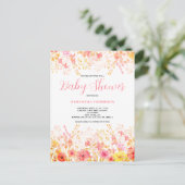 Pink Watercolor Floral Baby Dusche Einladungspostkarte (Stehend Vorderseite)