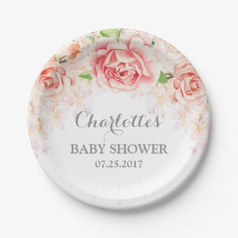 Pink Watercolor Floral Baby Duschplatte Pappteller