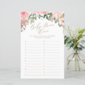 Pink Watercolor Floral Baby Name Race Game (Stehend Vorderseite)