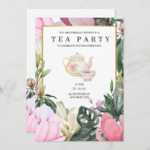 Pink Watercolor Floral Birthday Invitation Einladung (Vorne/Hinten)