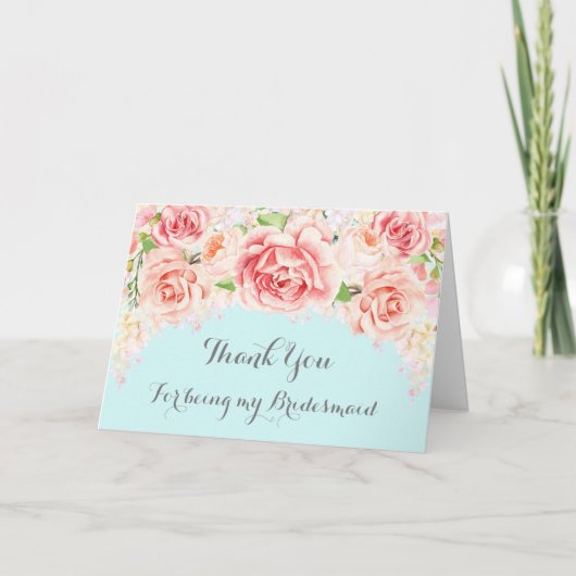 Pink Watercolor Floral Blue Danke Bridesmaid (Vorderseite)