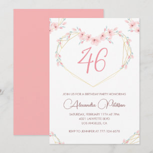 Pink Watercolor Floral Boho 46. Geburtstag  Einladung