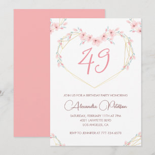 Pink Watercolor Floral Boho 49. Geburtstag Einladung