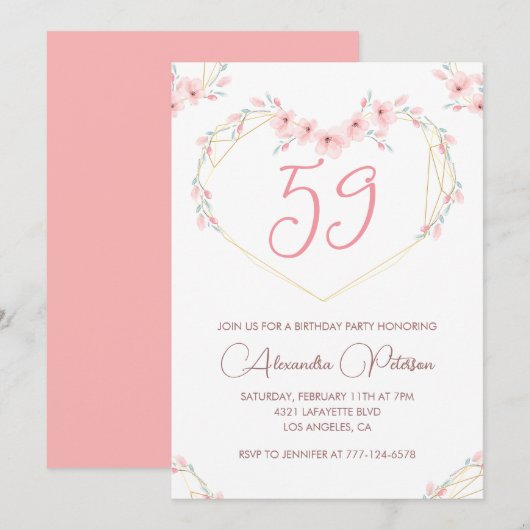 Pink Watercolor Floral Boho 59. Einladung (Vorne/Hinten)