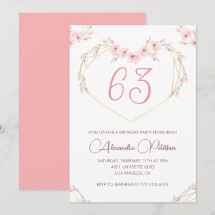 Pink Watercolor Floral Boho 63 Geburtstag Einladung