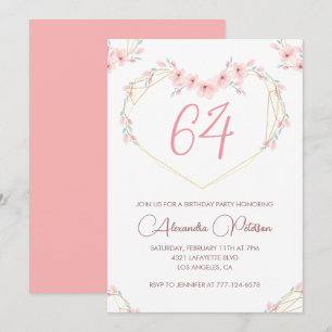 Pink Watercolor Floral Boho 64. Geburtstag  Einladung