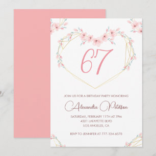 Pink Watercolor Floral Boho 67. Geburtstag Einladung