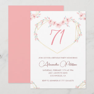 Pink Watercolor Floral Boho 71. Geburtstag Einladung