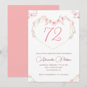Pink Watercolor Floral Boho 72. Geburtstag Einladung
