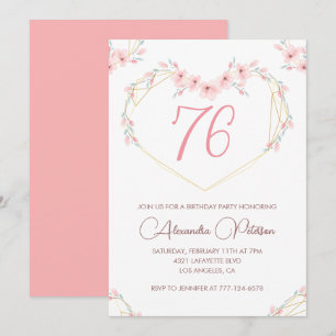 Pink Watercolor Floral Boho 76. Geburtstag  Einladung
