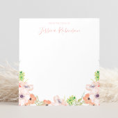 Pink Watercolor Floral Boho Personalisiert Notizblock