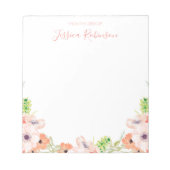 Pink Watercolor Floral Boho Personalisiert Notizblock (Vorderseite)
