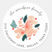 Pink Watercolor Floral Bouquet Rücksendeadresse Runder Aufkleber (Vorderseite)
