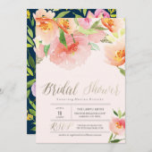 PINK WATERCOLOR FLORAL Brautdusche Einladung (Vorne/Hinten)