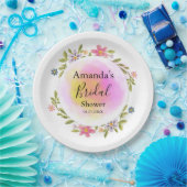Pink Watercolor Floral Bridal Shower Pappteller (Party)