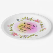 Pink Watercolor Floral Bridal Shower Pappteller (Schrägansicht)
