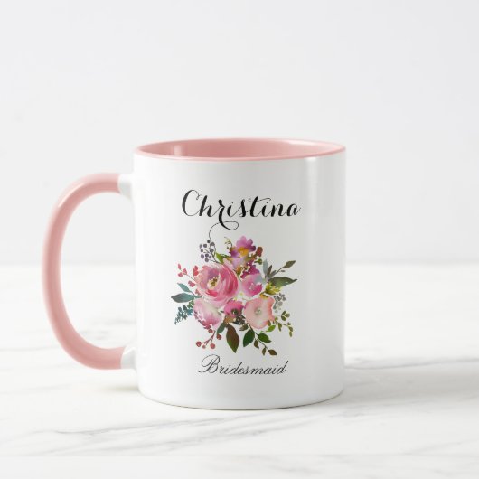 Pink Watercolor Floral Bridesmaid Tasse (Links)