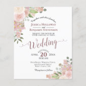 Pink Watercolor Floral BUDGET Hochzeit Einladung (Vorderseite)