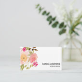 Pink Watercolor Floral Business Card Visitenkarte (Stehend Vorderseite)