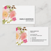 Pink Watercolor Floral Business Card Visitenkarte (Vorne/Hinten)