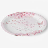 Pink Watercolor Floral Butterfly Girl Babydusche Pappteller (Schrägansicht)