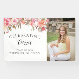 Pink Watercolor Floral Calligraphy Abschluss Banner