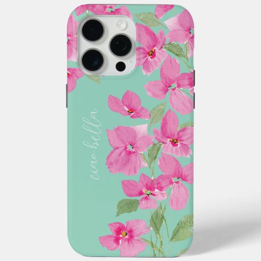 Pink Watercolor Floral Case-Mate iPhone Hülle (Rückseite)