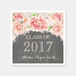 Pink Watercolor Floral Chalkboard 2017 Abschluss Serviette