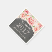 Pink Watercolor Floral Chalkboard 2017 Abschluss Serviette (Ecke)