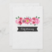 Pink Watercolor Floral Christening Einladung (Vorne/Hinten)