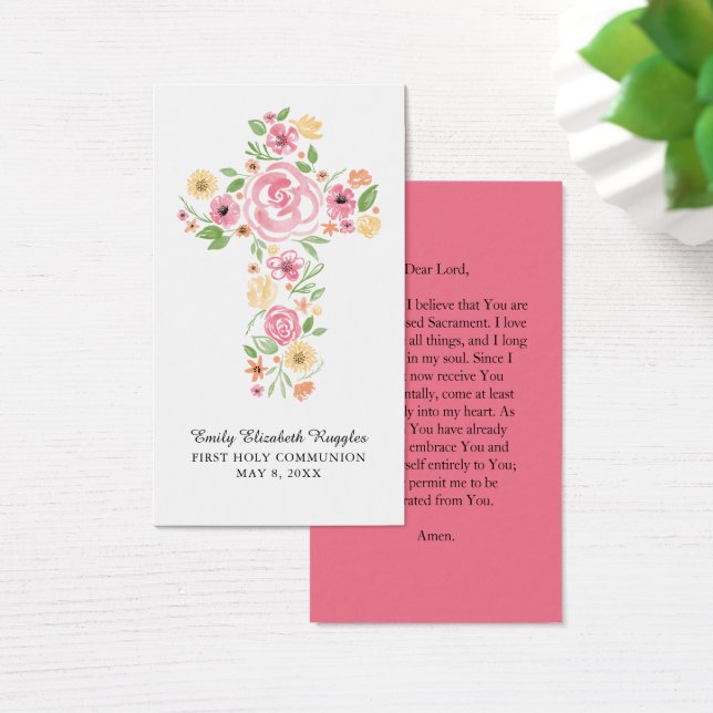 Pink Watercolor Floral Cross Prag Card (Schreibtisch)