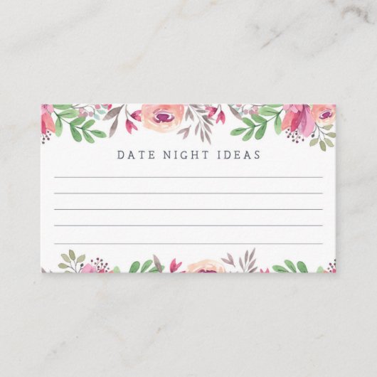 Pink Watercolor Floral Date Night Ideas Begleitkarte (Vorderseite)