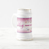 Pink Watercolor Floral Flower Wedding Bierglas (Vorderseite Links)