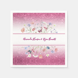 Pink Watercolor Floral Flower Wedding Serviette