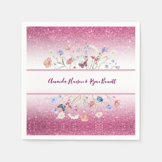 Pink Watercolor Floral Flower Wedding Serviette (Vorderseite)