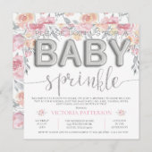 Pink Watercolor Floral Foil Balloon Baby Sprinkle Einladung (Vorne/Hinten)