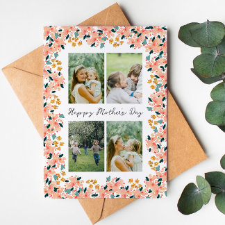 Pink Watercolor Floral Garden 4 Photo Mother's Day Karte