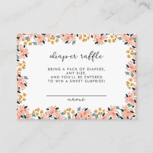 Pink Watercolor Floral Garden Diaper Raffle Begleitkarte (Vorderseite)