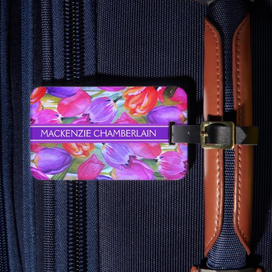 PINK Watercolor Floral Gepäckanhänger (Vorderseite Insitu 4)