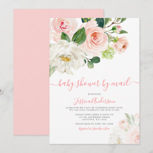 Pink Watercolor Floral Girl Baby Shooter by Mail Einladung