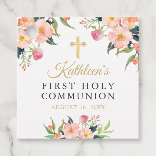 Pink Watercolor Floral Girl Geschenkanhänger (Vorderseite)