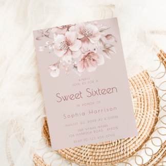 Pink Watercolor Floral Girls Sweet 16. Geburtstag Einladung