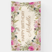 Pink Watercolor Floral Happy Birthday Banner (Vertikal)