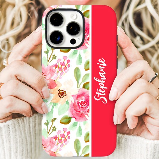 Pink Watercolor Floral Individuelle Name Case-Mate iPhone Hülle