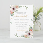 Pink Watercolor Floral Moderne Hochzeit Einladung (Stehend Vorderseite)